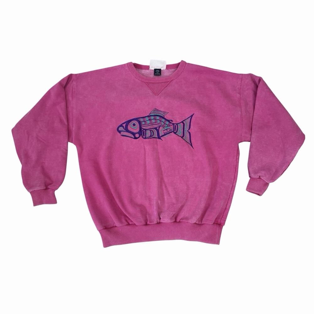 Vintage 90’s Sweatshirt Form line Salmon Canada First Nations Tribal Art, M